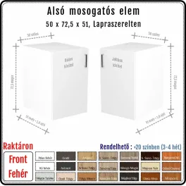 50 cm-es alsó mosogatós konyhaszekrény váz fehér fronttal (72.5 magas)