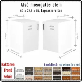 60 cm-es alsó mosogatós konyhaszekrény váz fehér fronttal (72.5 magas)