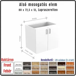 80 cm-es alsó mosogatós konyhaszekrény váz fehér fronttal - 2 ajtós (72.5 magas)