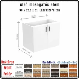 90 cm-es alsó mosogatós konyhaszekrény váz fehér fronttal - 2 ajtós (72.5 magas)