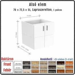 70 cm-es alsó konyhaszekrény váz fehér fronttal - 2 ajtós (72.5 magas)