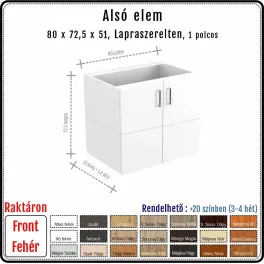 80 cm-es alsó konyhaszekrény váz fehér fronttal - 2 ajtós (72.5 magas)