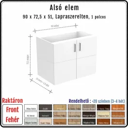 90 cm-es alsó konyhaszekrény váz fehér fronttal - 2 ajtós (72.5 magas)