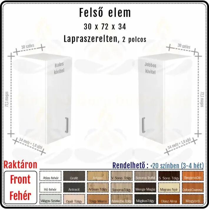 30 cm-es felső konyhaszekrény váz fehér fronttal (72 magas)