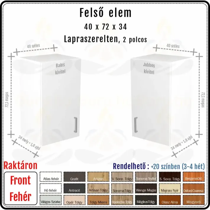 35 cm-es felső konyhaszekrény váz fehér fronttal (72 magas)