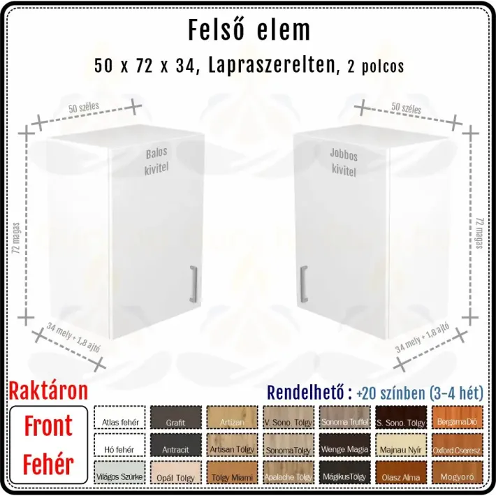 50 cm-es felső konyhaszekrény váz fehér fronttal (72 magas)