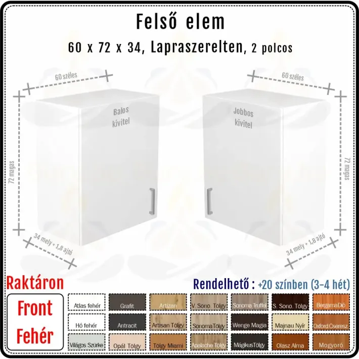 60 cm-es felső konyhaszekrény váz fehér fronttal (72 magas)