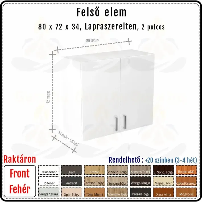 80 cm-es Konyhai Faliszekrény Váz Fehér Ajtóval