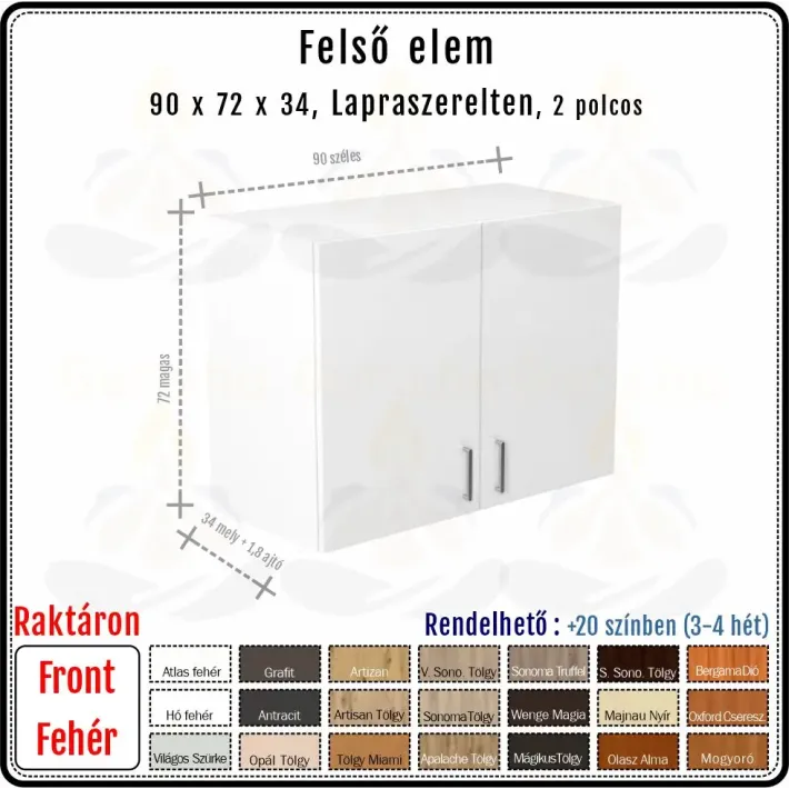 90 cm-es Konyhai Faliszekrény Váz Fehér Ajtóval