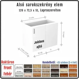 120-as Mosogatós Alsó Sarokszekrény Elem – Jobbos, polc nélkül 120-as Mosogatós Alsó Sarokszekrény Elem – Jobbos, polc nélkül