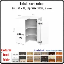 60 x 60-as Felső Sarokszekrény Elem – Fehér fronttal (72 cm magas)
