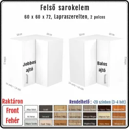 60 x 60-as Felső Sarokszekrény Elem – Fehér fronttal (72 cm magas)