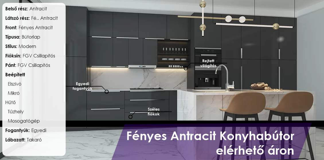 Fényes antracit konyha