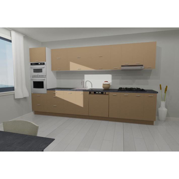 Amira 380 cm konyhablokk – Fényes Fehér / Fényes Fekete / Fényes Gold