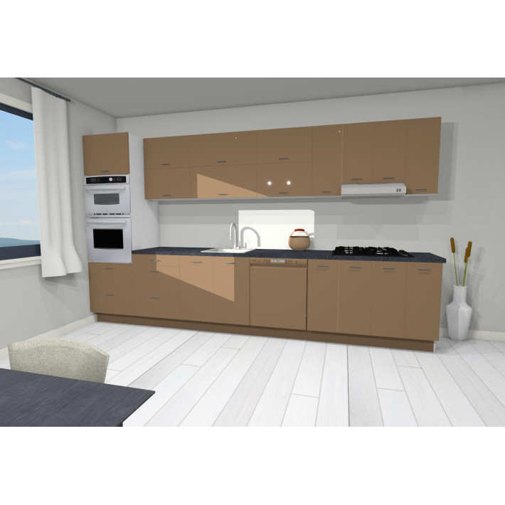 Amira 380 cm konyhablokk – Fényes Fehér / Fényes Fekete / Fényes Gold