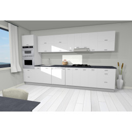 Amira 380 cm konyhablokk – Fényes Fehér / Fényes Fekete / Fényes Gold