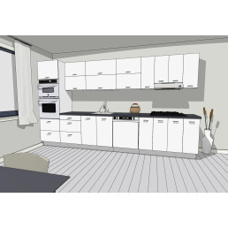 Amira 380 cm konyhablokk – Fényes Fehér / Fényes Fekete / Fényes Gold