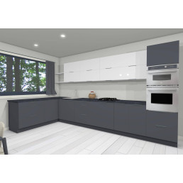 Noor 180x420 cm konyhablokk – Antracit / Arany Kraft – 1 álló elemmel, felfelé nyíló felső elemekkel