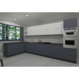 Noor 180x420 cm konyhablokk – Antracit / Arany Kraft – 1 álló elemmel, felfelé nyíló felső elemekkel
