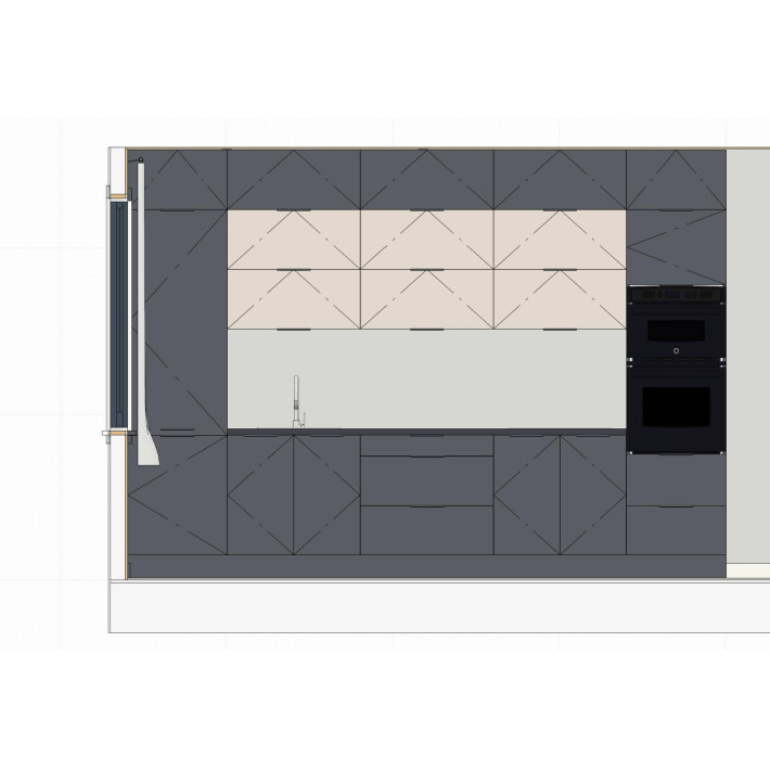 Noor 360 cm konyhablokk – Antracit / Arany Kraft – 2 álló elemmel, felfelé nyíló felső elemekkel