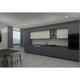 Noor 480 cm konyhablokk – Antracit / Arany Kraft – 2 álló elemmel, felfelé nyíló felső elemekkel