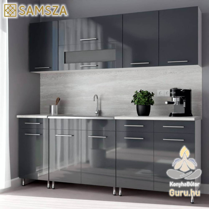 Samsza 200 cm Blokk Konyha – Fényes Antracit