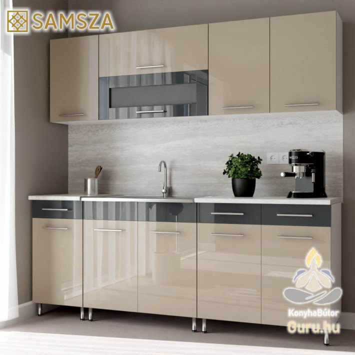 Samsza 200 cm Blokk Konyha – Fényes Homok - Antracit