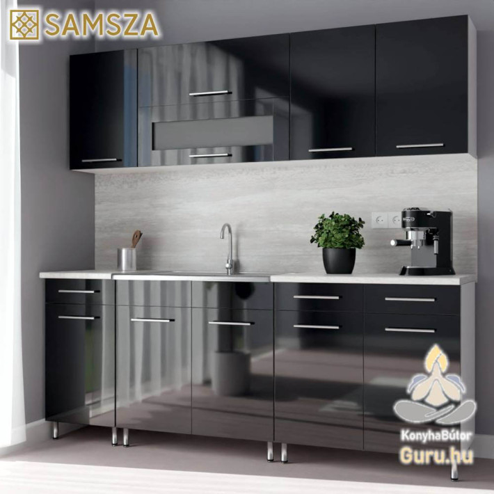 Samsza 200 cm Blokk Konyha – Fényes Fekete