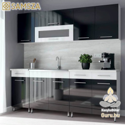 Samsza 200 cm Blokk Konyha – Fényes Fekete Fehér