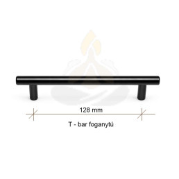 T-bar fekete bútorfogantyú – 128 mm | matt fekete fém