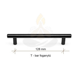 T-bar fekete bútorfogantyú – 128 mm | matt fekete fém