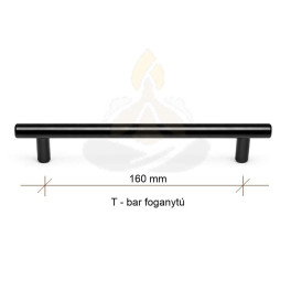 T-bar fekete bútorfogantyú – 160 mm | matt fekete fém