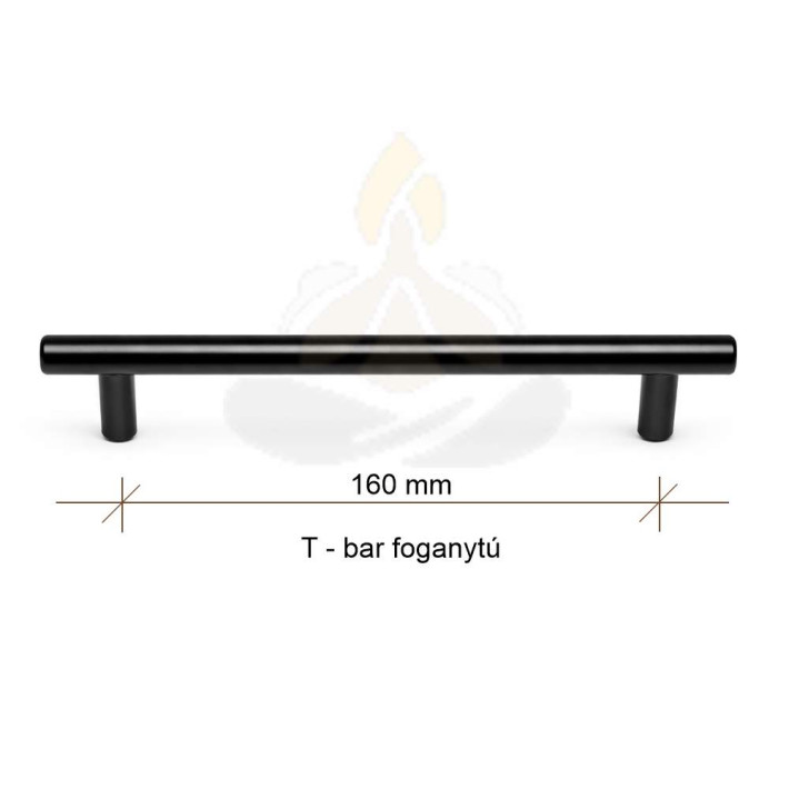 T-bar fekete bútorfogantyú – 160 mm | matt fekete fém