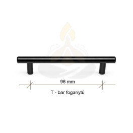 T-bar fekete bútorfogantyú – 96 mm | matt fekete fém