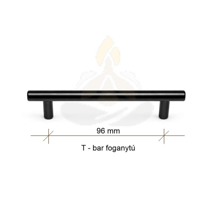 T-bar fekete bútorfogantyú – 96 mm | matt fekete fém