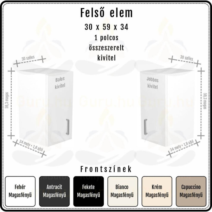 Amira Felső Szekrény 30 cm | 59 cm magas | Extra mély 34 cm