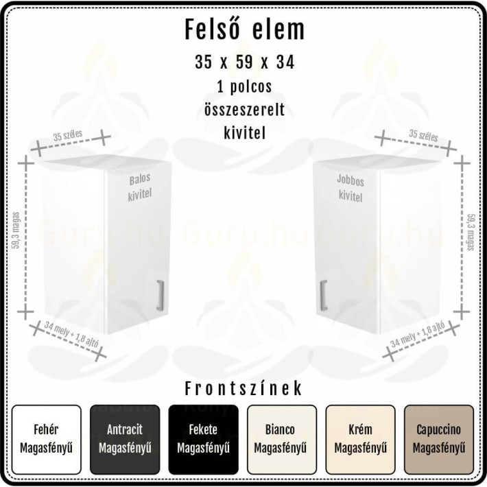 Amira Felső Szekrény 35 cm | 59 cm magas | Extra mély 34 cm