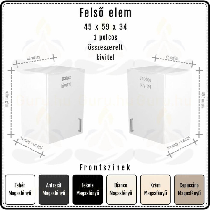 Amira Felső Szekrény 45 cm | 59 cm magas | Extra mély 34 cm