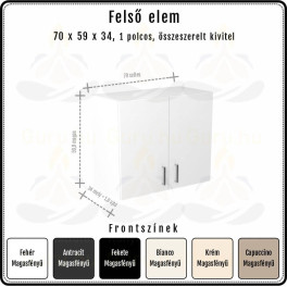 Amira Felső Szekrény 70 cm 2 ajtós | 59 cm magas | Extra mély 34 cm Amira Felső Szekrény 70 cm 2 ajtós | 59 cm magas | Extra mély 34 cm