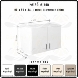 Amira Felső Szekrény 90 cm 2 ajtós | 59 cm magas | Extra mély 34 cm