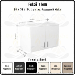 Amira Felső Szekrény 90 cm 2 ajtós | 59 cm magas | Extra mély 34 cm Amira Felső Szekrény 90 cm 2 ajtós | 59 cm magas | Extra mély 34 cm